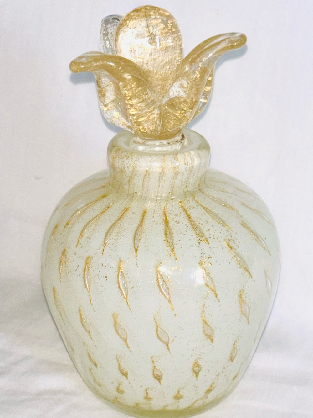 Vintage Mid Century Murano Art Glass Perfume Bottle Italy 1950s Gold Bubble